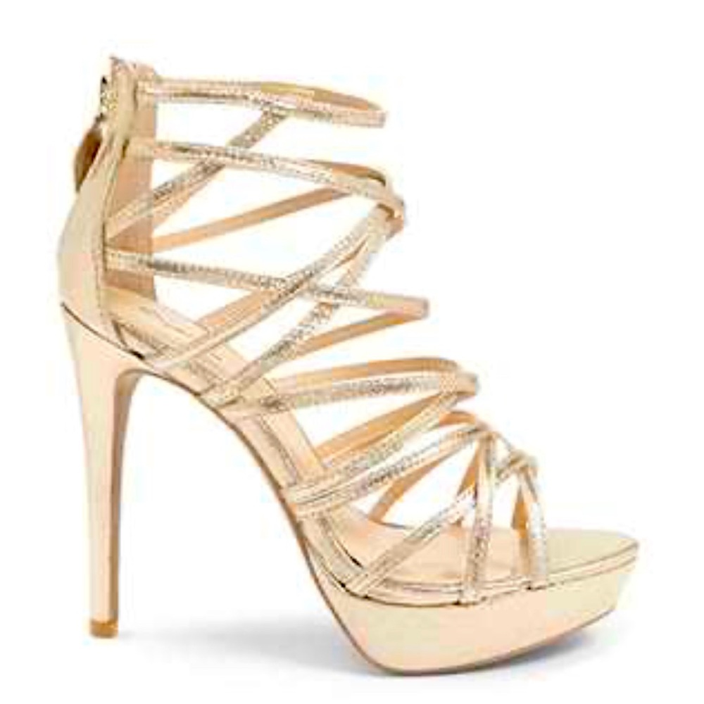 - Womens Open Toe Champagne Gold Heels